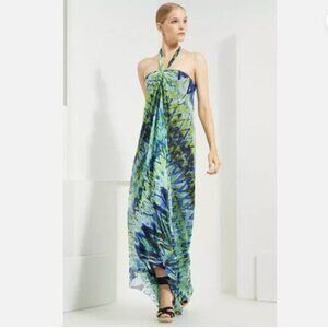 VINTAGE JEAN PAUL GAULTIER HALTER NECK CHEVRON PRINT MESH MAXI DRESS SZ M